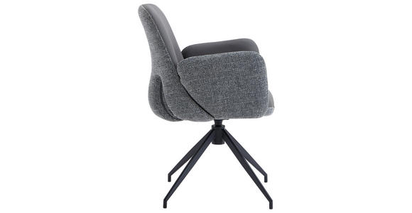 ARMLEHNSTUHL  Sitzfläche 360° drehbar, automatische Rückholfunktion Leinenoptik Echtleder  - Anthrazit/Schwarz, Design, Leder/Textil (60/85/62cm) - Dieter Knoll