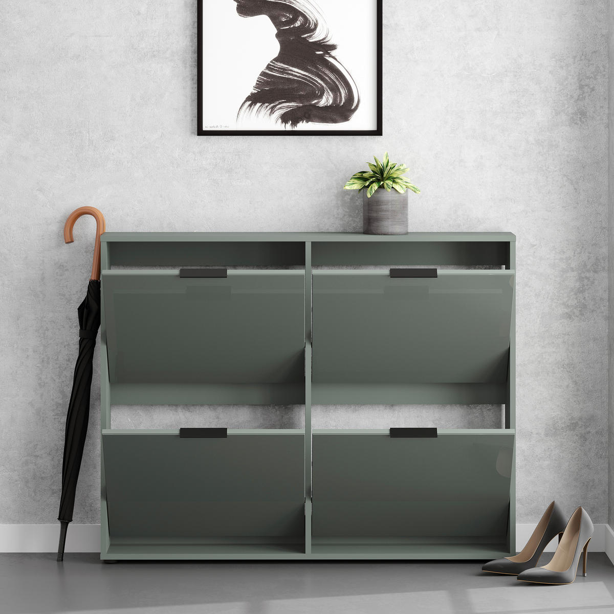 SCHUHKIPPER - Salbeigrün/Schwarz, MODERN, Glas/Holzwerkstoff (118/93/17cm) - Boxxx