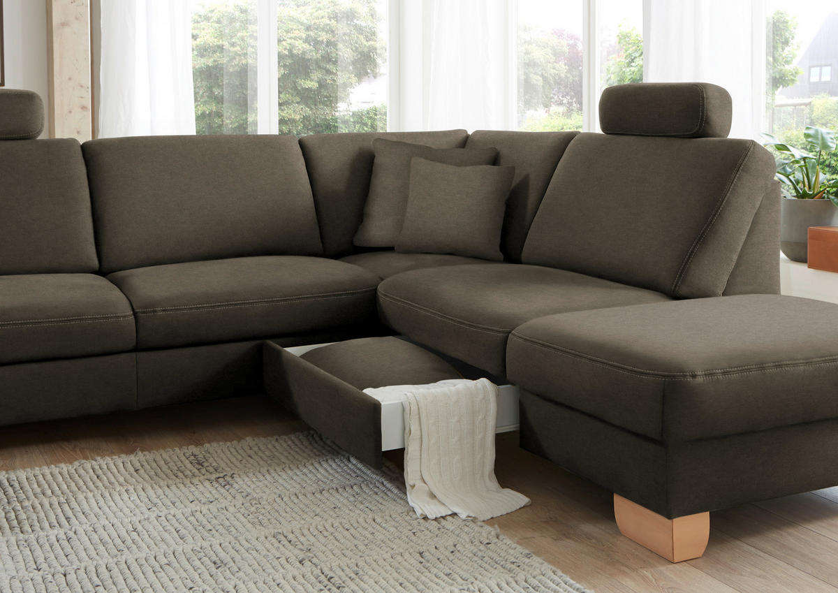 ECKSOFA in Mikrofaser Fango  - Wildeiche/Fango, Natur, Holz/Textil (286/236cm) - Voleo