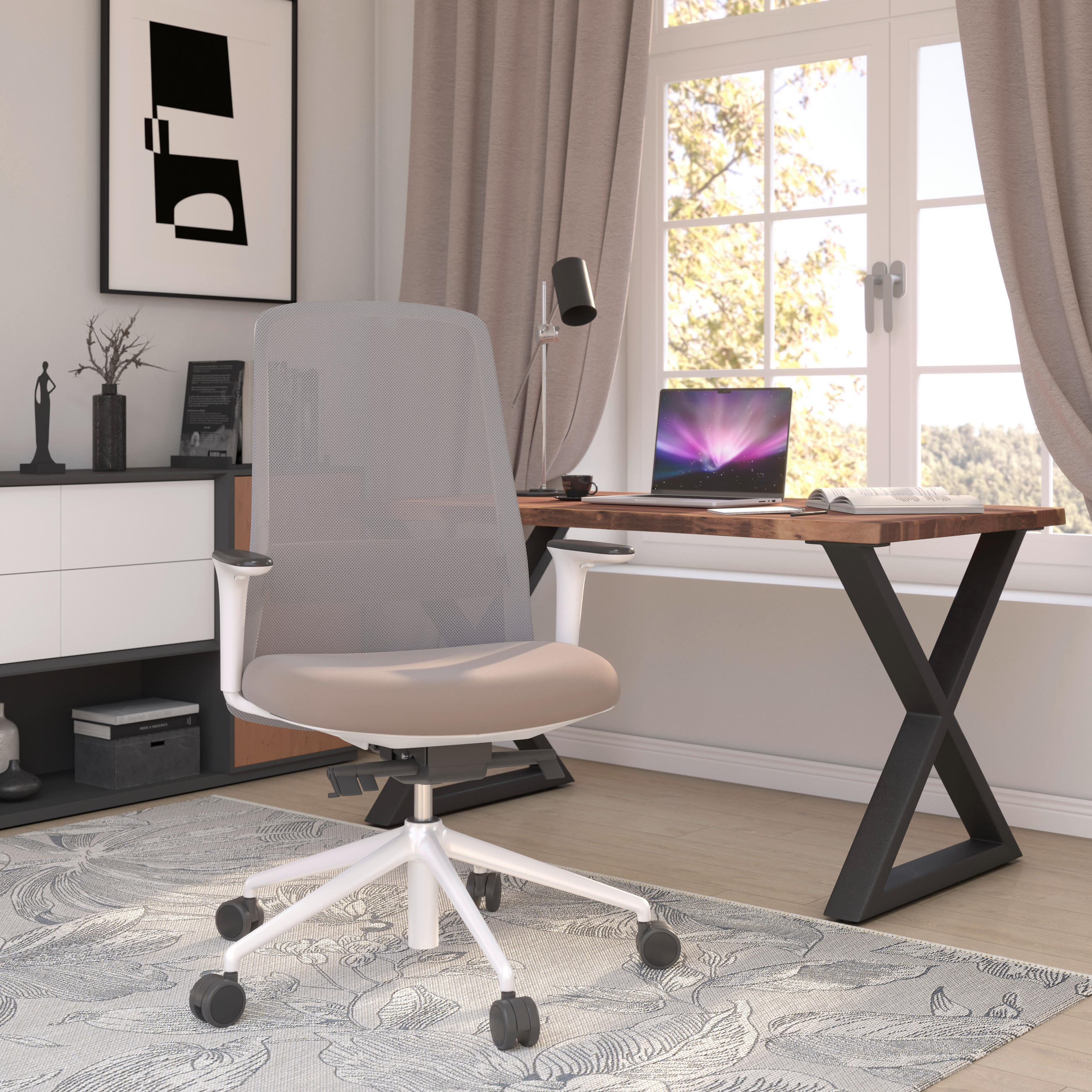 DREHSTUHL Lederlook Grau, Weiß, Cappuccino  - Weiß/Grau, MODERN, Kunststoff/Textil (70/103-115/70cm)