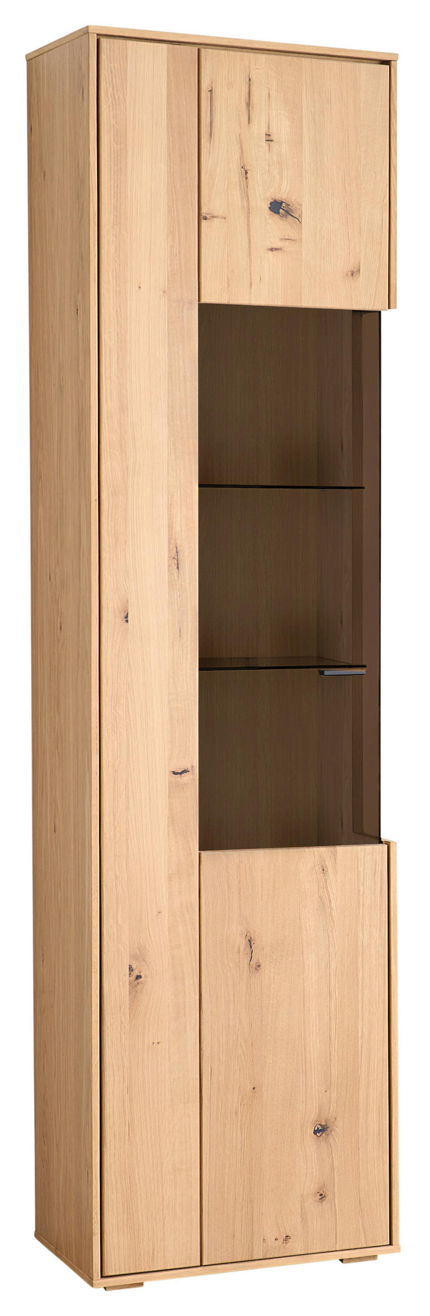 VITRINE in furniert, massiv Asteiche Eichefarben  - Eichefarben/Schwarz, Natur, Glas/Holz (52/205/38cm) - Cantus