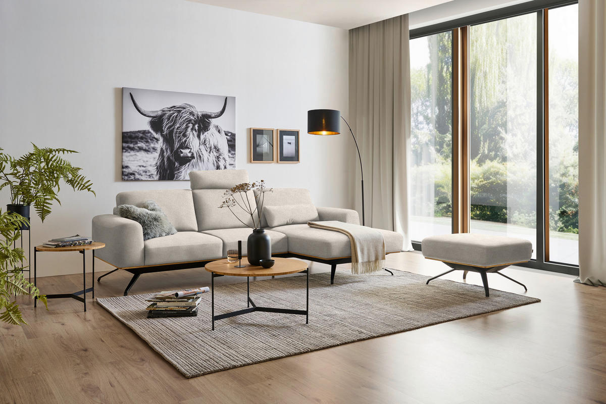 ECKSOFA  in Struktur Creme  262/157 cm  - Creme/Schwarz, Design, Textil/Metall (262/157cm) - Novel