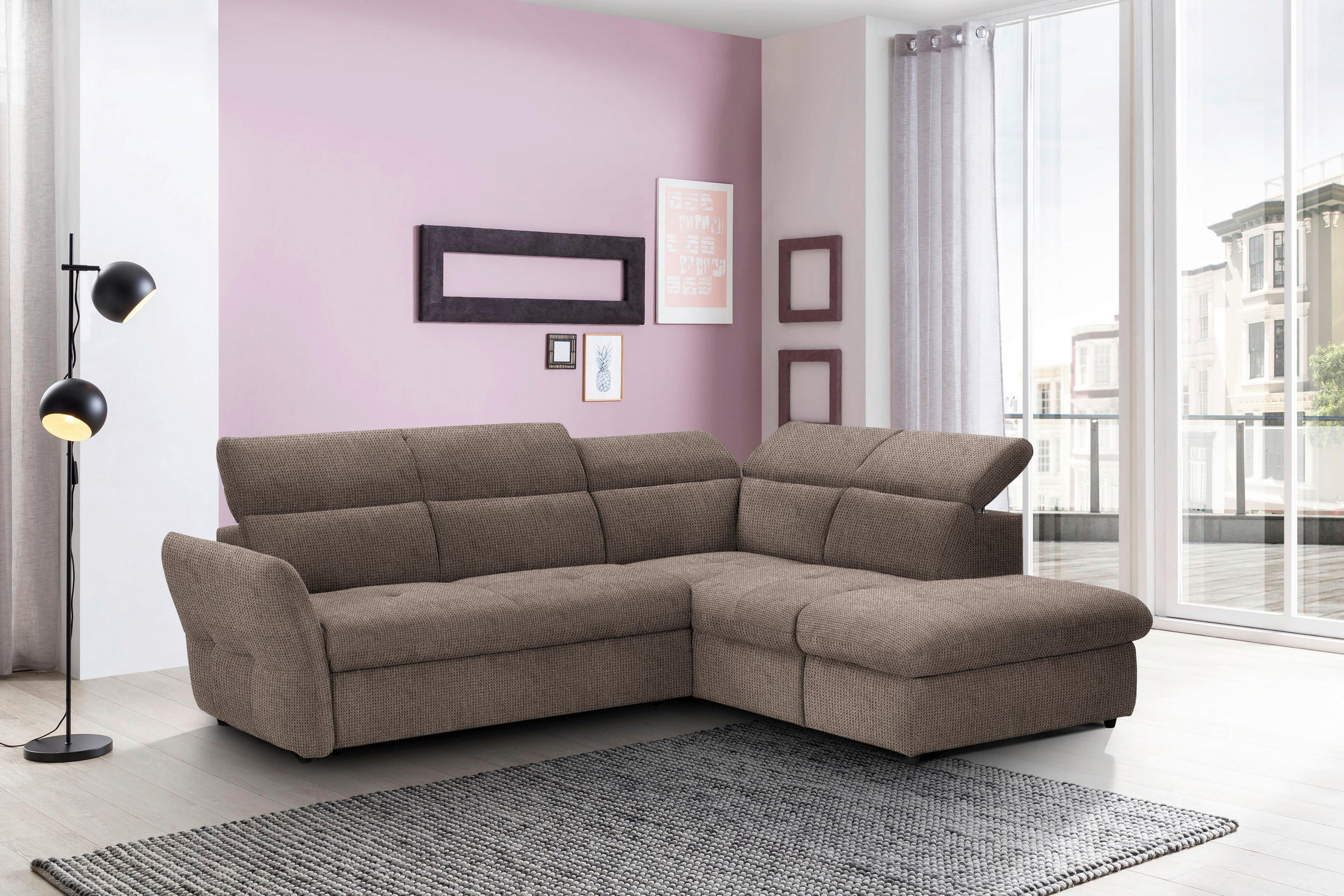 ECKSOFA in Mikrofaser Taupe  - Taupe/Schwarz, Design, Kunststoff/Textil (254/224cm) - Livetastic