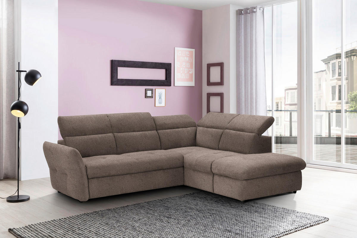 ECKSOFA in Mikrofaser Taupe  - Taupe/Schwarz, Design, Kunststoff/Textil (254/224cm) - Livetastic