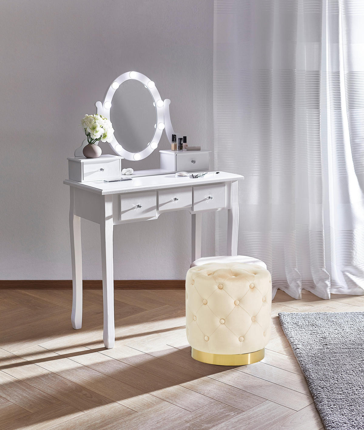 HOCKER Samt Kiefer Goldfarben, Beige  - Beige/Goldfarben, Trend, Holz/Textil (37,5/40/37,5cm) - Xora