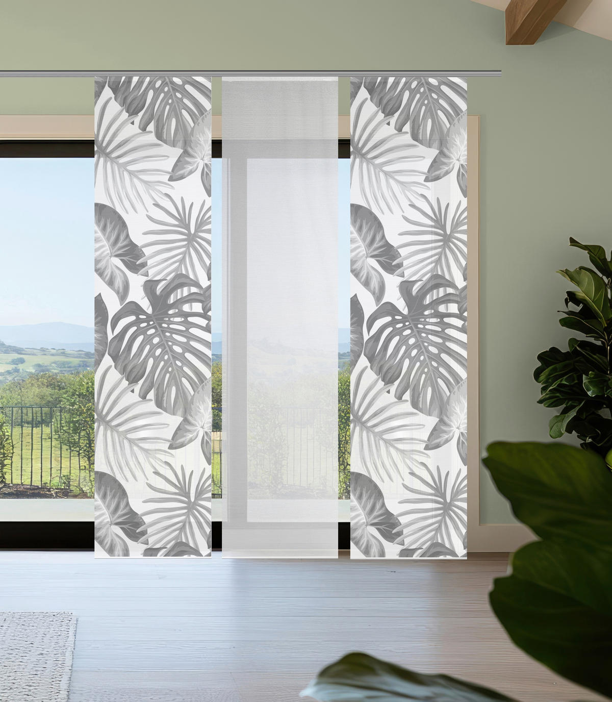 FLÄCHENVORHANG  3 Stück  blickdicht  180/260 cm   - Weiß/Grau, Natur, Textil (180/260cm)