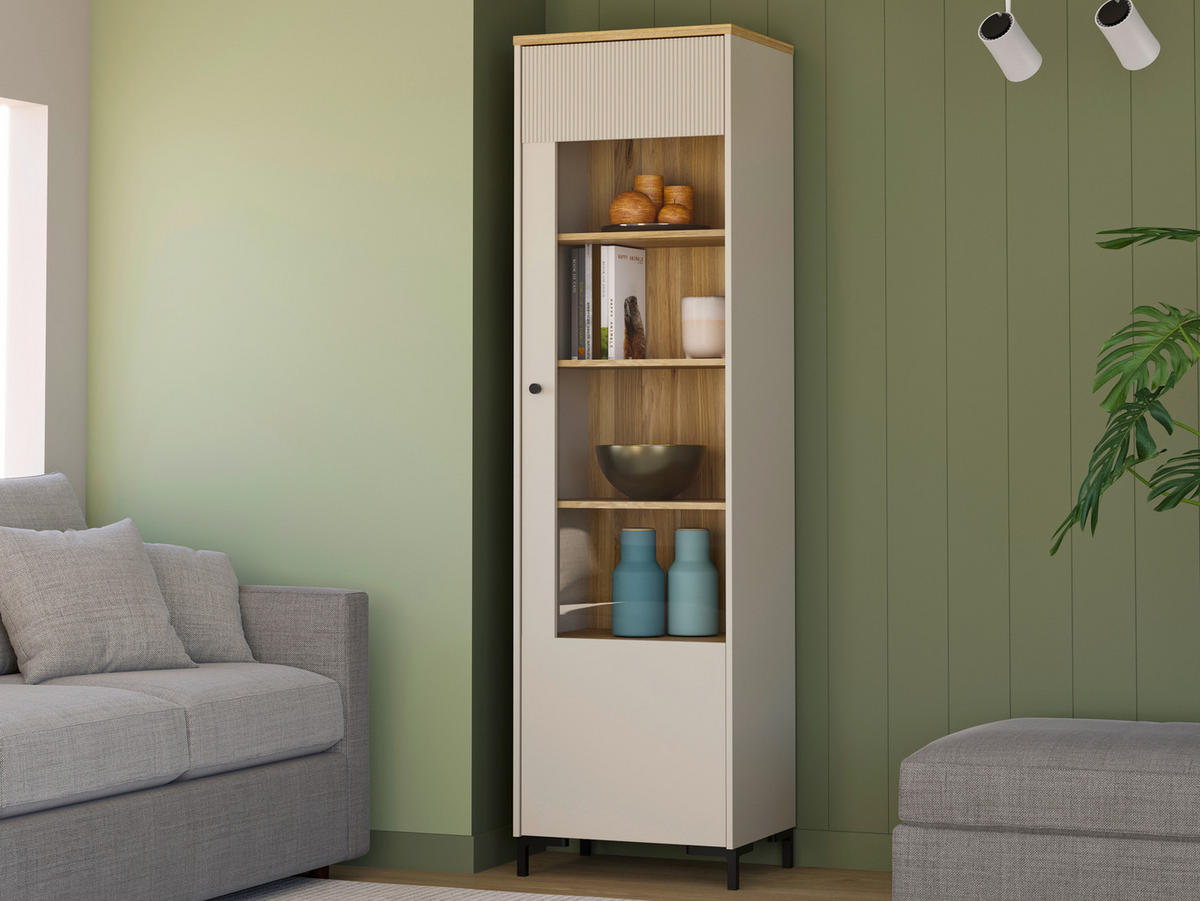 VITRINA 53,4/191/41,9 cm   - boje hrasta/boje pijeska, Moderno, staklo/drvni materijal (53,4/191/41,9cm)