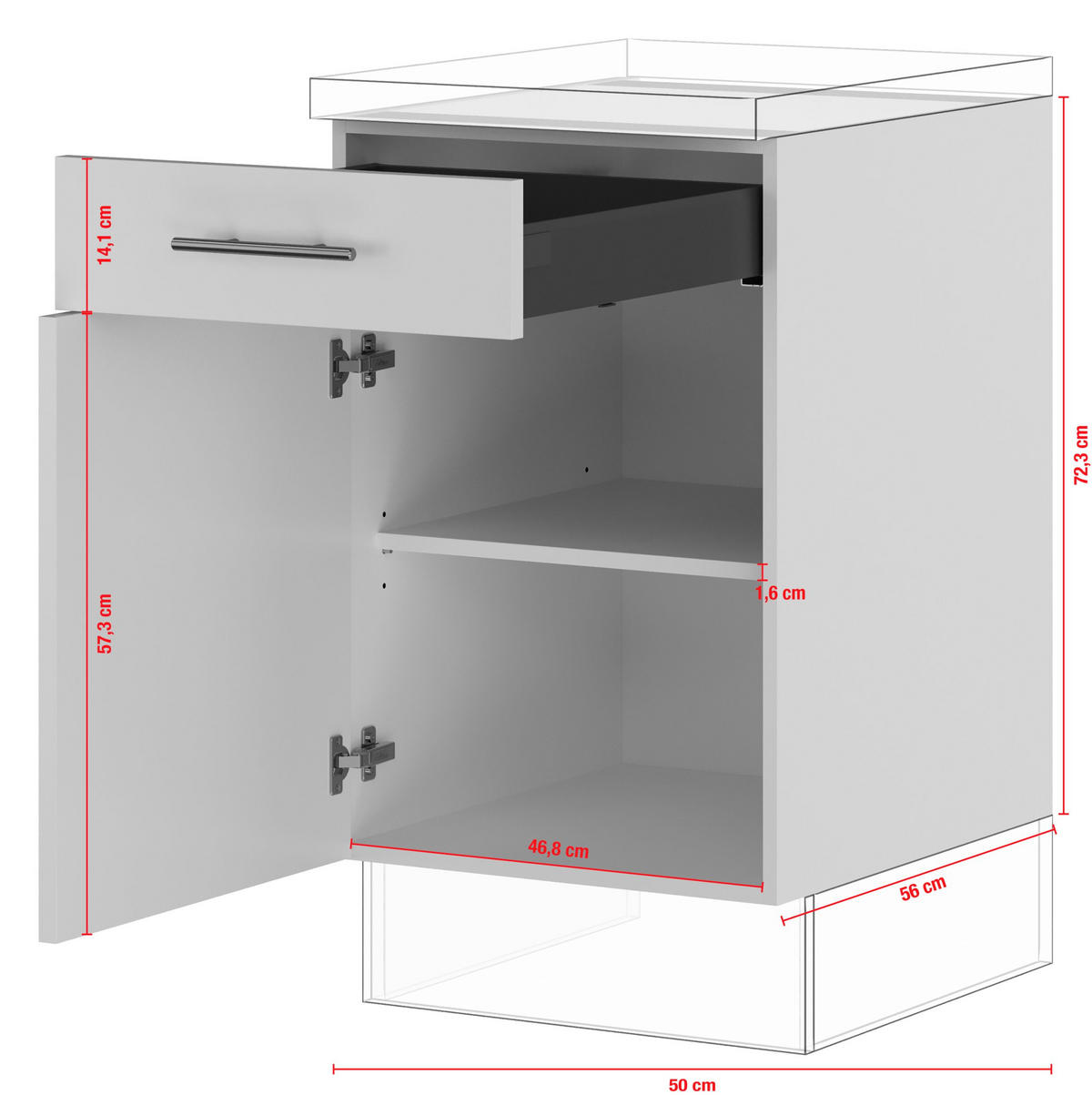 SCHUBKASTENUNTERSCHRANK 50/87,8/57,6 cm  in Weiß  - Edelstahlfarben/Weiß, Basics, Holzwerkstoff/Metall (50/87,8/57,6cm) - Impuls