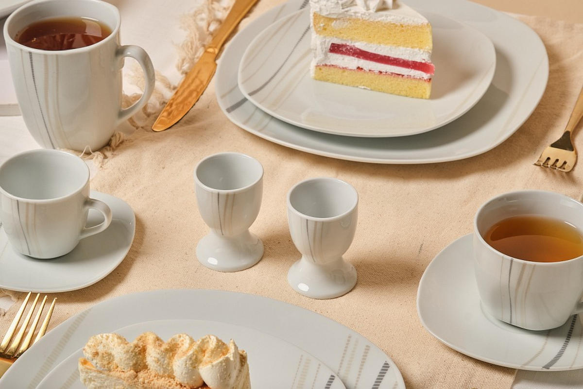 KOMBISERVICE Grau, Weiß, Sandfarben, Beige Concerto 62-teilig 6 Personen  - Sandfarben/Beige, Basics, Keramik - Novel