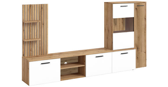 WOHNWAND 4-teilig  in Weiß, Eichefarben   - Eichefarben/Anthrazit, MODERN, Glas/Holzwerkstoff (250cm) - Carryhome