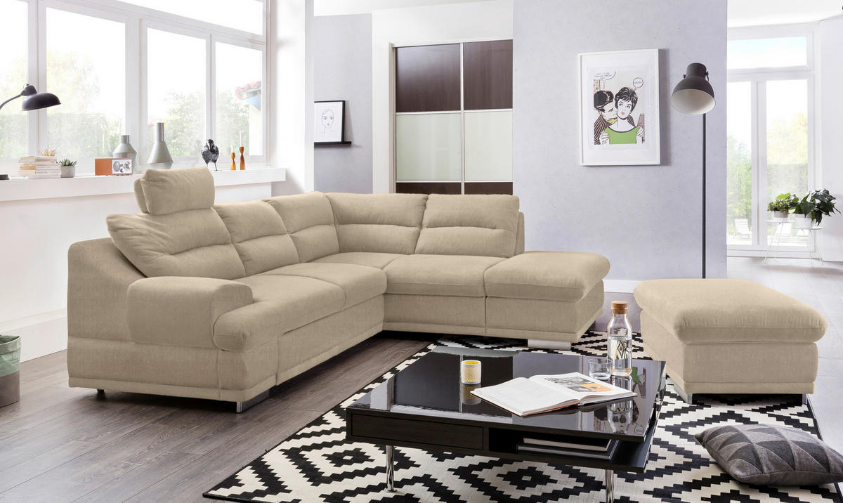 WOHNLANDSCHAFT in Velours Platinfarben  - Platinfarben/Chromfarben, KONVENTIONELL, Textil/Metall (264/217cm) - MID.YOU