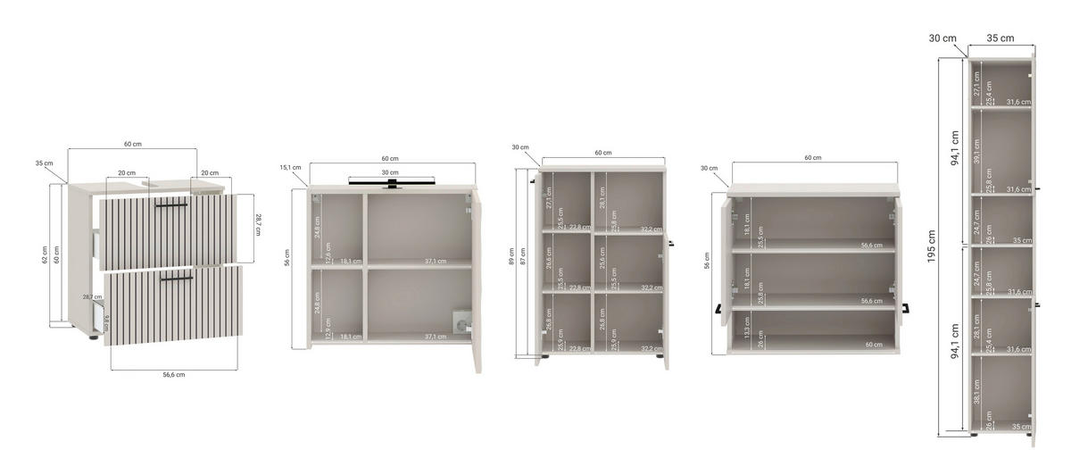 BADEZIMMER 5-teilig  in 185 cm  - Kaschmir/Schwarz, Trend, Glas/Holzwerkstoff (185cm) - Respekta