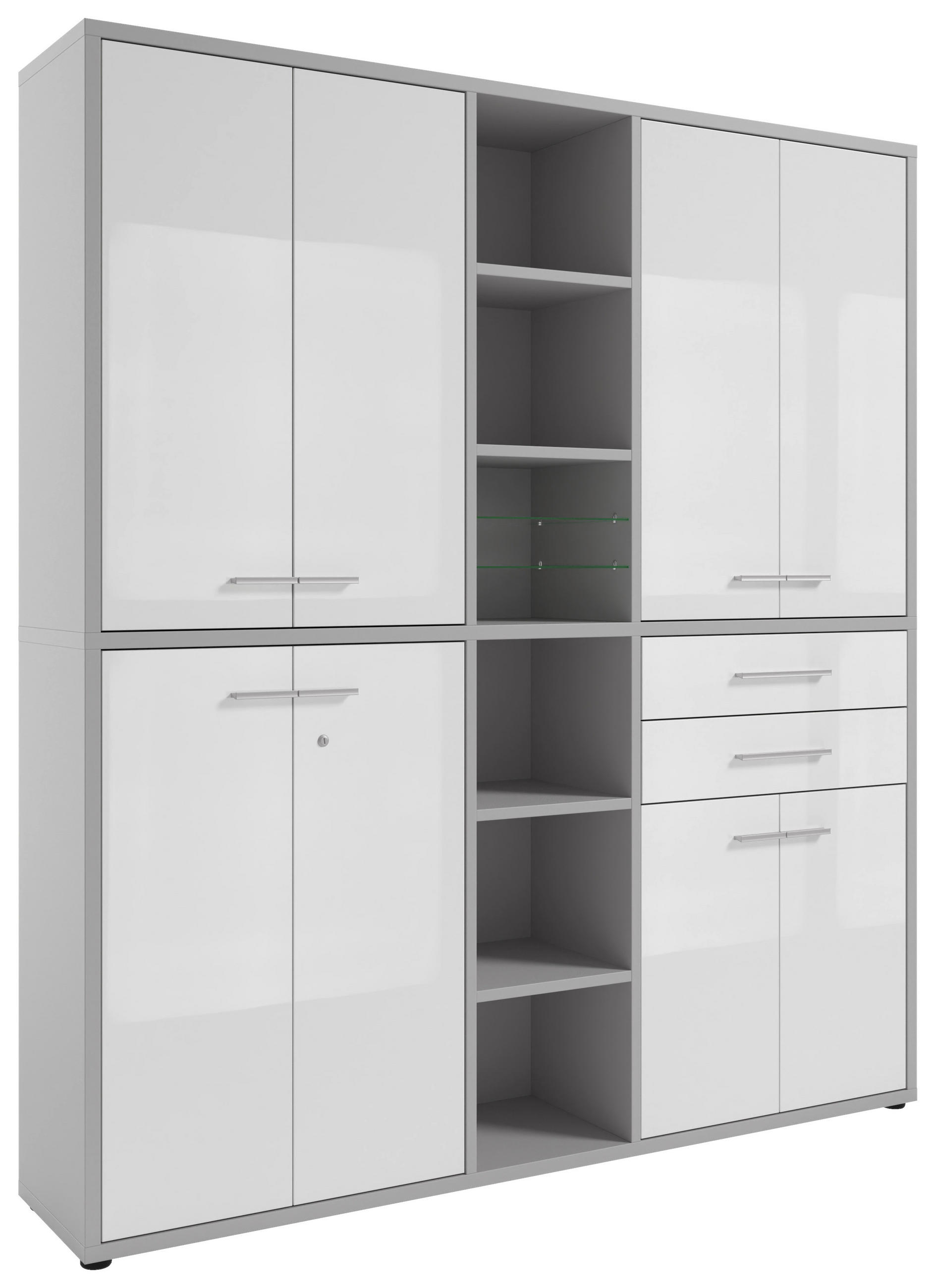 AKTENSCHRANK Weiß, Hellgrau  - Hellgrau/Weiß, MODERN, Glas/Holzwerkstoff (191,1/215,4/40cm) - Novel