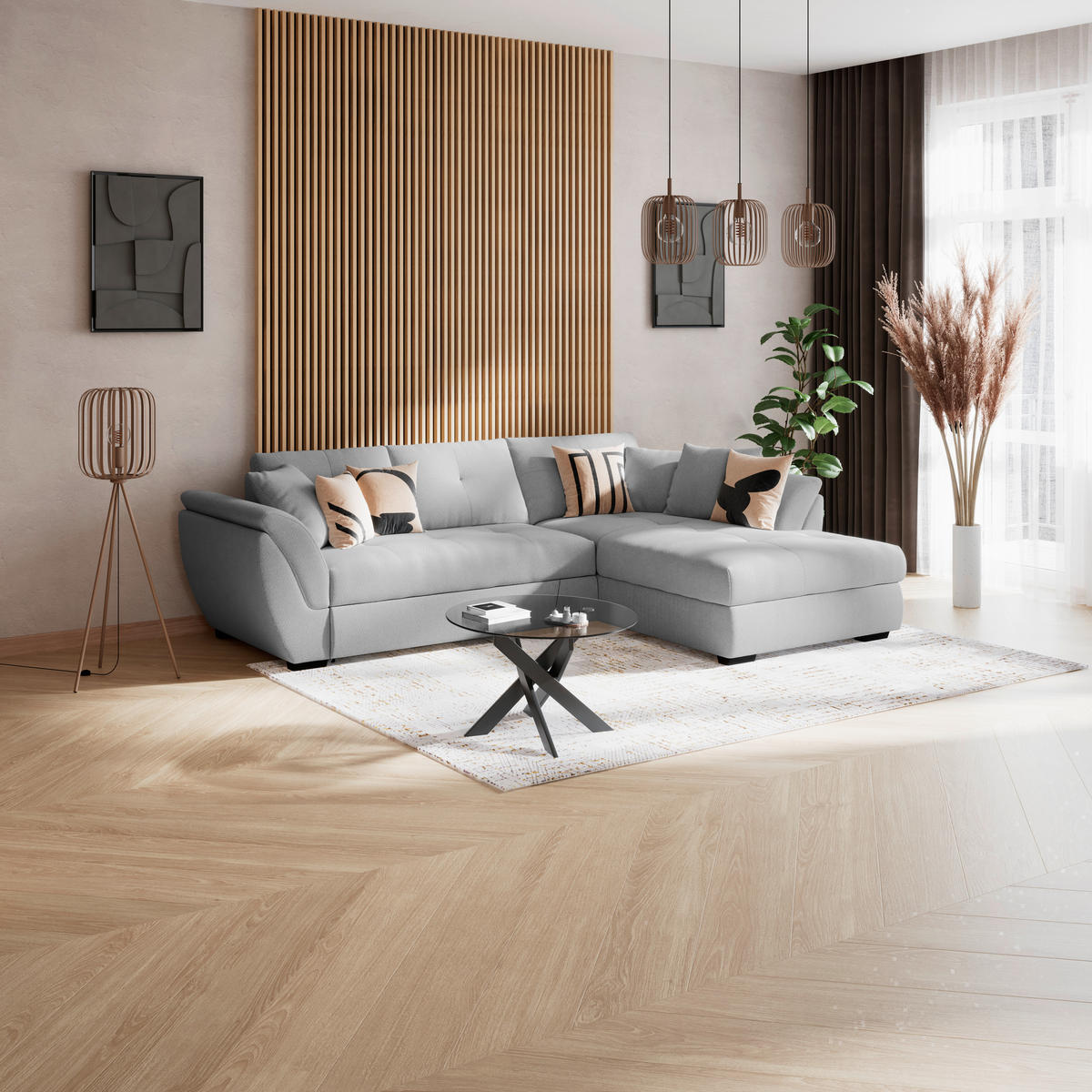 ECKSOFA Hellgrau  - Hellgrau/Schwarz, Konventionell, Textil (278/187cm) - MID.YOU