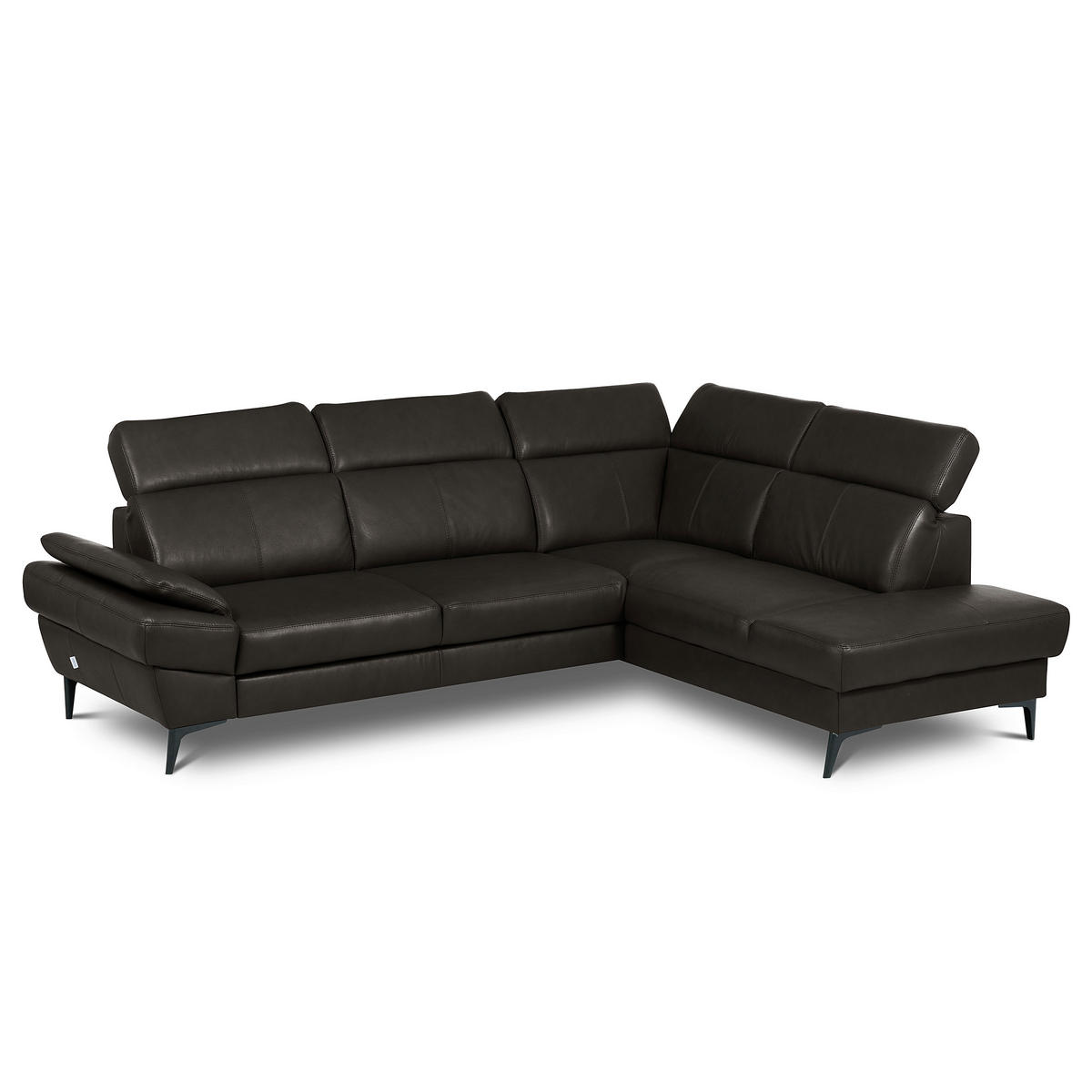 ECKSOFA Dunkelbraun Echtleder Lederlook Bettkasten, Schlaffunktion, Rücken echt, Armteilverstellung, Kopfteilverstellung  - Dunkelbraun/Schwarz, Design, Leder/Textil (264/211cm) - Livetastic