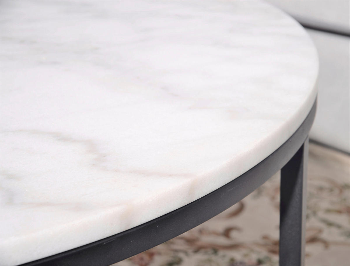 COUCHTISCH 85/85/48 cm rund Schwarz, Weiß  - Schwarz/Weiß, Design, Stein/Metall (85/85/48cm) - MID.YOU