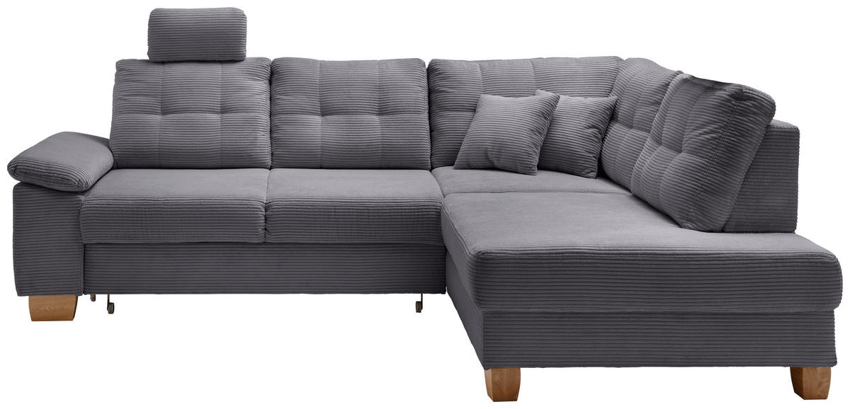 ECKSOFA in Cord Grau  - Naturfarben/Grau, Modern, Holz/Textil (274/206cm) - Livetastic