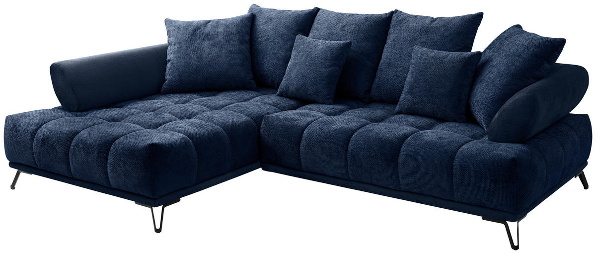 HÖRNSOFFA i chenille mörkblå  - svart/mörkblå, Modern, metall/textil (184/262cm) - MID.YOU