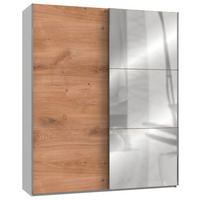 SCHWEBETÜRENSCHRANK 200/236/65 cm 2-türig Weiß, Eichefarben  - Chromfarben/Eichefarben, MODERN, Holzwerkstoff/Metall (200/236/65cm) - MID.YOU