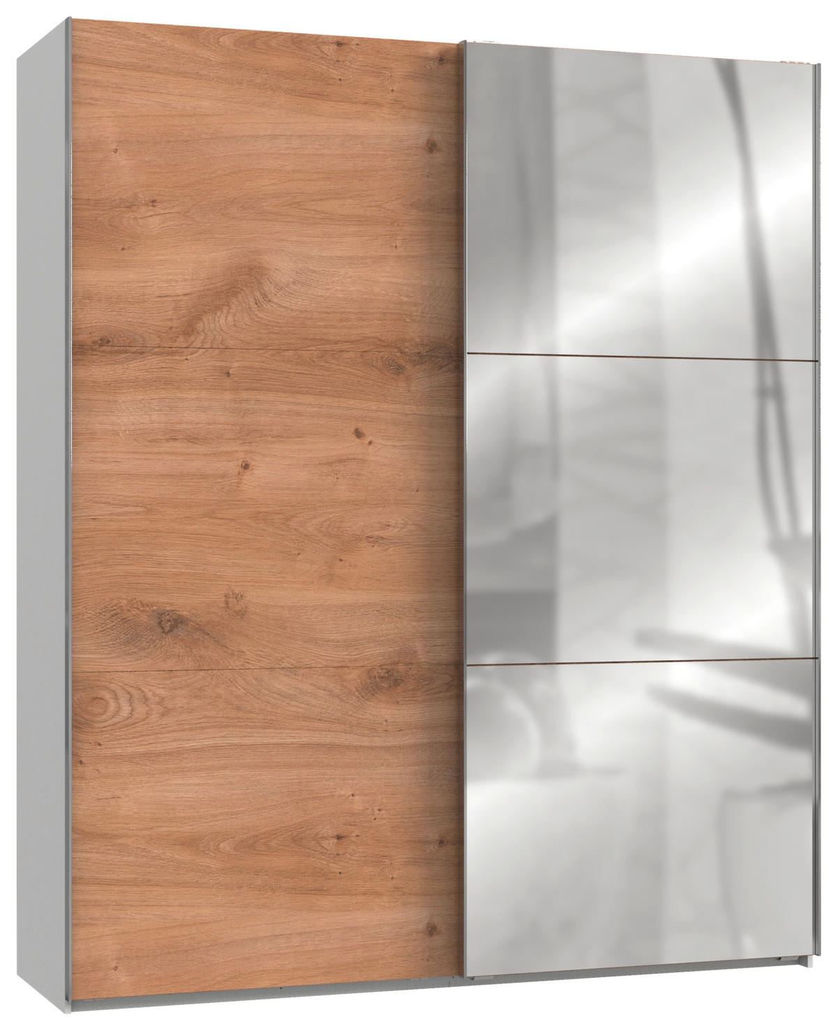 SCHWEBETÜRENSCHRANK 200/236/65 cm 2-türig Weiß, Eichefarben  - Chromfarben/Eichefarben, MODERN, Holzwerkstoff/Metall (200/236/65cm) - MID.YOU