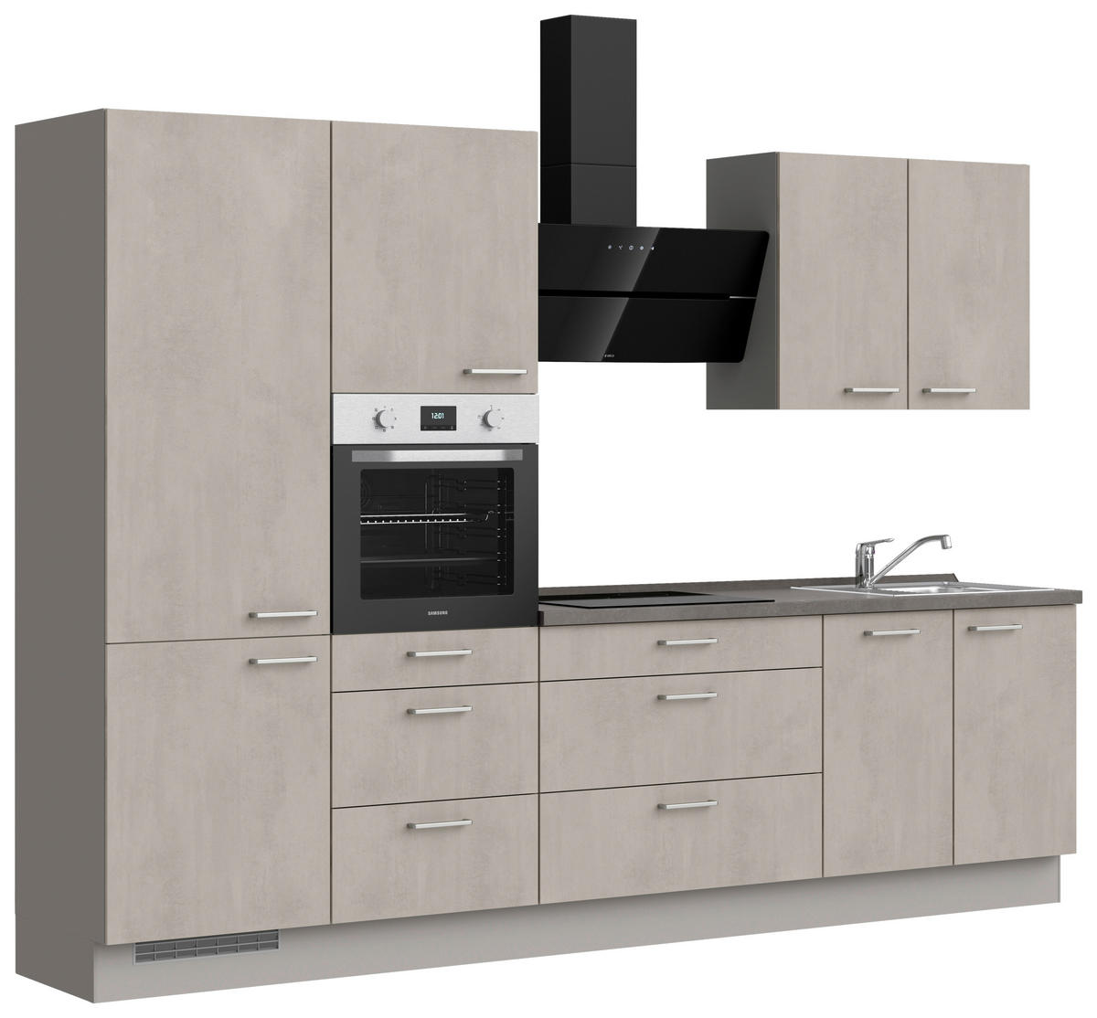 KÜCHENBLOCK Riva 300 cm  in Grau, Schieferfarben  - Schieferfarben/Edelstahlfarben, MODERN, Holzwerkstoff/Metall (300cm) - Nobilia