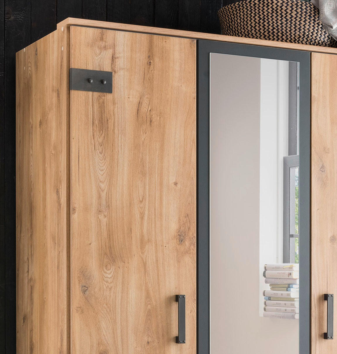 ŠATNÍ SKŘÍŇ S OTOČNÝMI DVEŘMI, barvy grafitu, barvy dubu, 135/198/58 cm - barvy dubu/barvy grafitu, Konvenční, kompozitní dřevo/plast (135/198/58cm) - MID.YOU