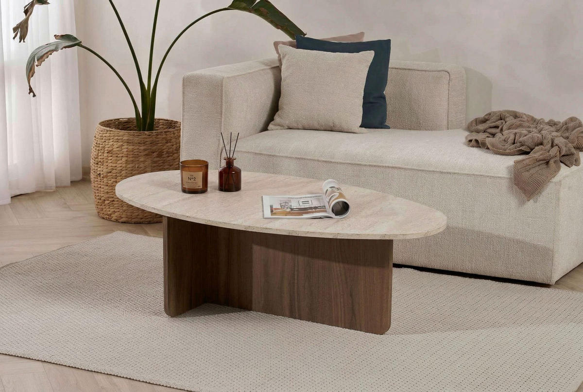 COUCHTISCH 120/40/65 cm Freiform Creme, Walnussfarben  - Walnussfarben/Creme, Design, Holzwerkstoff (120/40/65cm) - MID.YOU