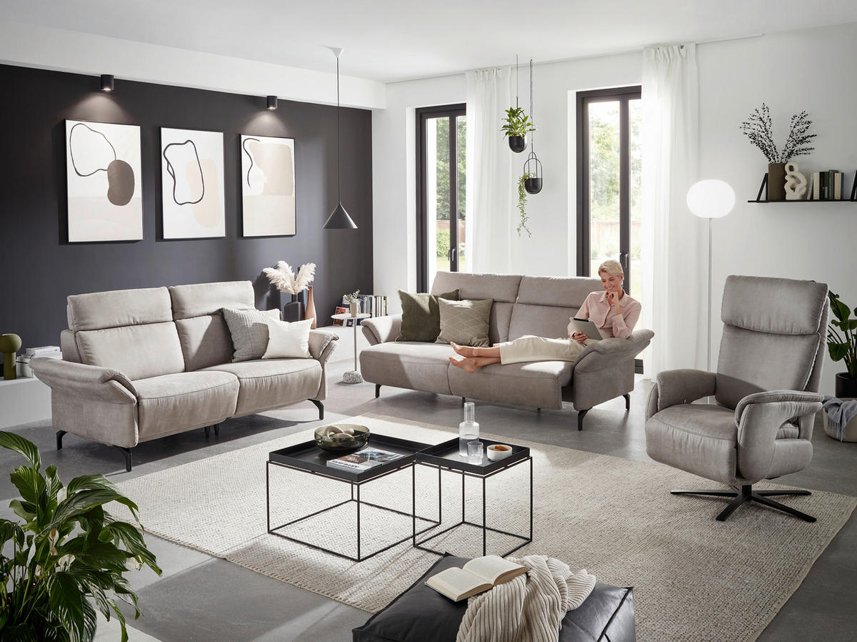 2-SITZER-SOFA in Lederlook Hellgrau  - Hellgrau/Schwarz, Konventionell, Textil/Metall (216/103/92cm) - Dieter Knoll