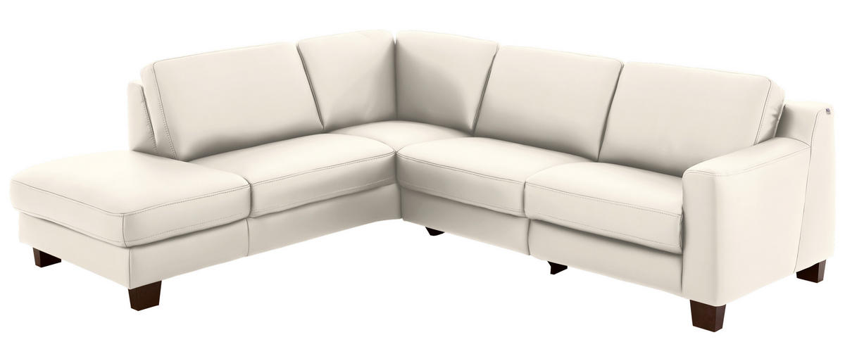 ECKSOFA in Echtleder Creme  - Eichefarben/Creme, Design, Leder/Holz (235/259cm) - Valdera