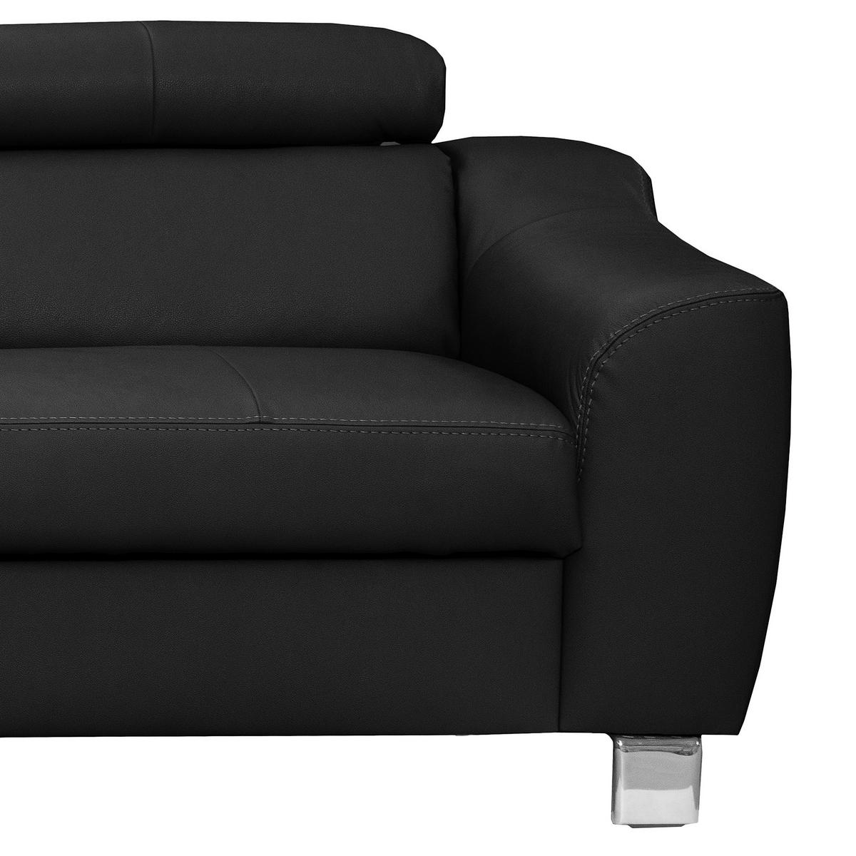 ECKSOFA in Lederlook Echtleder Schwarz  - Chromfarben/Schwarz, Design, Leder/Textil (208/245cm) - Livetastic