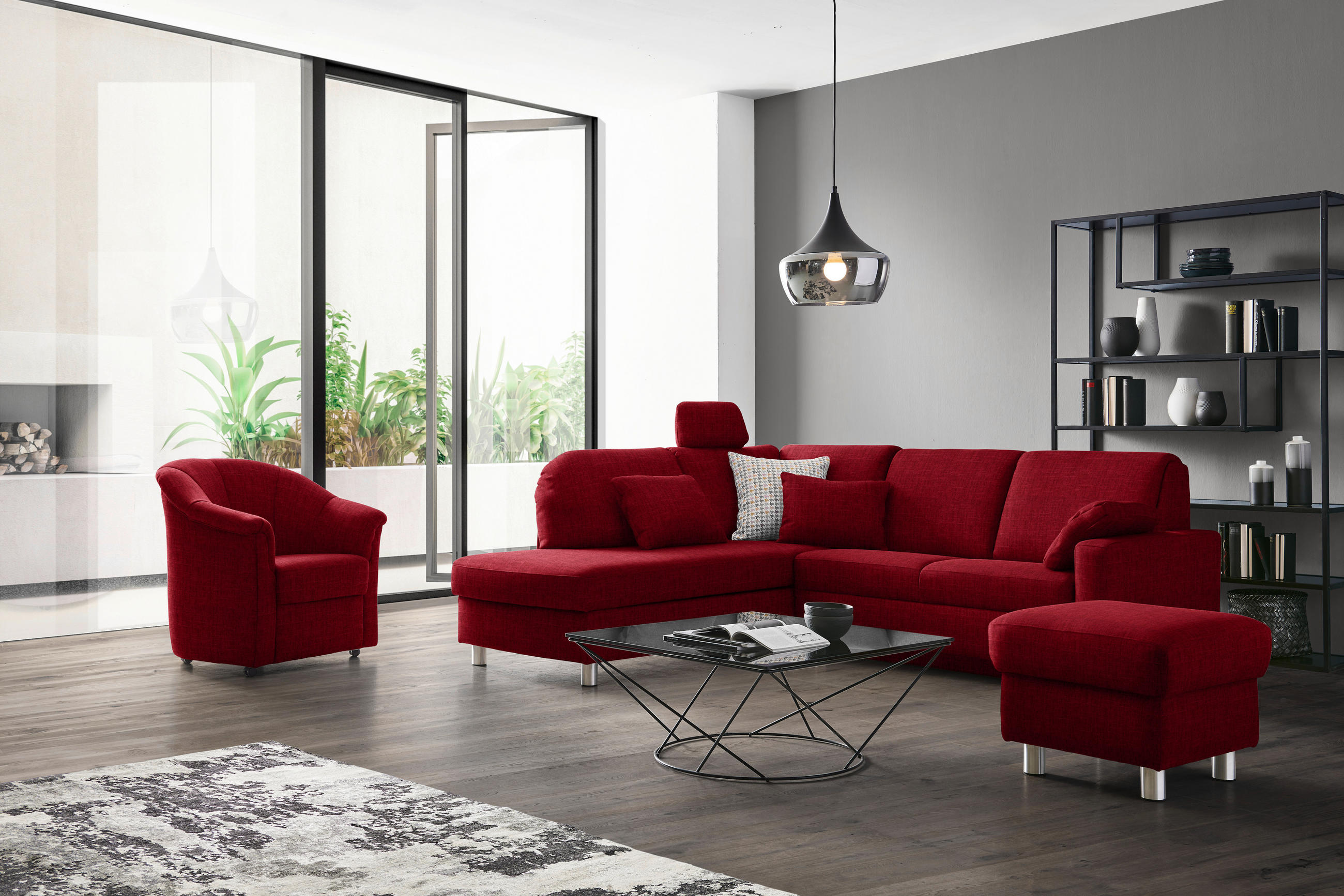 ECKSOFA in Chenille Rot  208/227 cm  - Rot/Alufarben, KONVENTIONELL, Textil/Metall (208/227cm) - Sedda