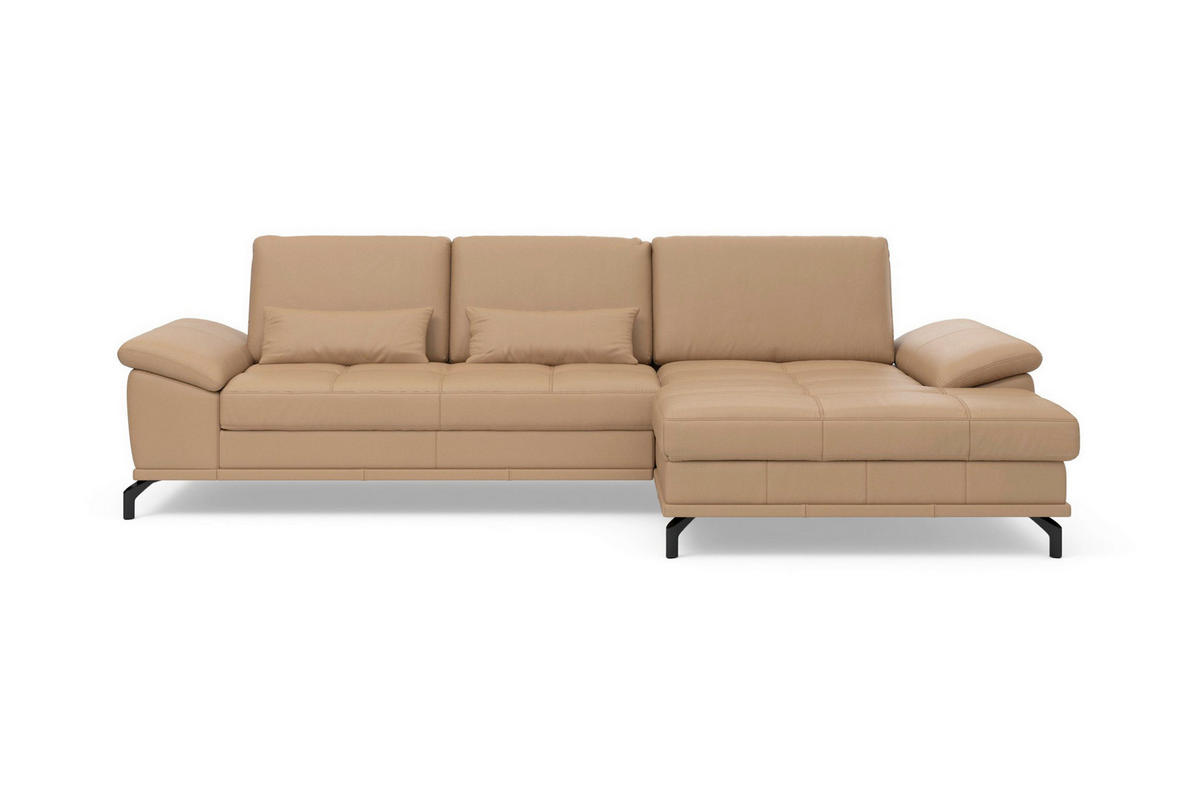 ECKSOFA COSTELLO E Cappuccino Echtleder Nierenkissen, Armteilverstellung, Sitztiefenverstellung  - Schwarz/Cappuccino, Basics, Leder/Textil (301/176cm) - Sit & More