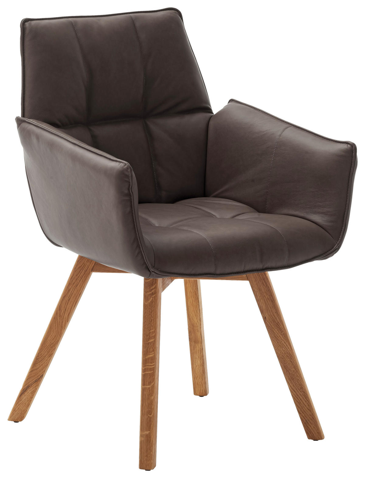 ARMLEHNSTUHL  Lederauswahl, Typenauswahl, Gestellauswahl, Sitzfläche 180° drehbar  Echtleder  - Wildeiche/Cappuccino, KONVENTIONELL, Leder/Holz (61/87/63cm) - Linea Natura