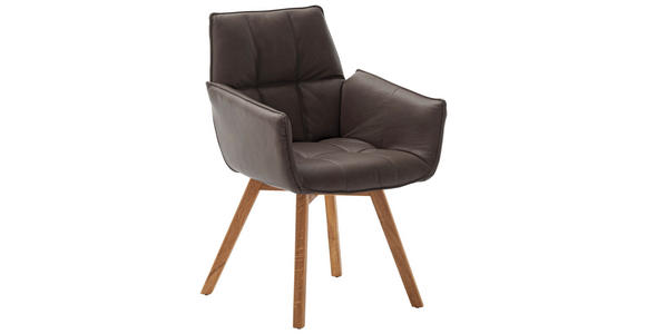 ARMLEHNSTUHL  Lederauswahl, Typenauswahl, Gestellauswahl, Sitzfläche 180° drehbar  Echtleder  - Wildeiche/Cappuccino, KONVENTIONELL, Leder/Holz (61/87/63cm) - Linea Natura