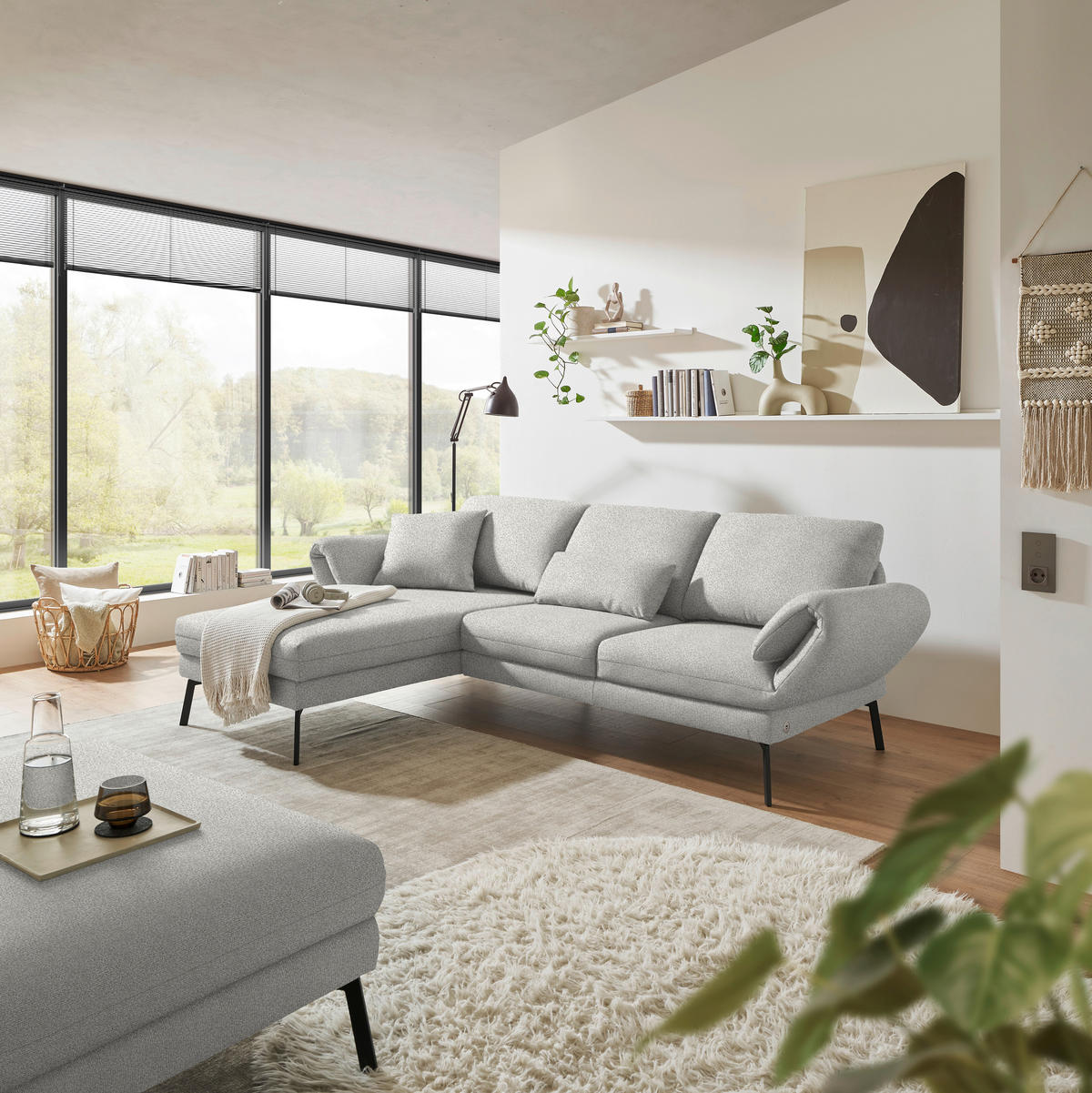 ECKSOFA  in Flachgewebe Silberfarben  175-224/255-365 cm  - Silberfarben/Schwarz, Design, Textil/Metall (175-224/255-365cm) - Dieter Knoll