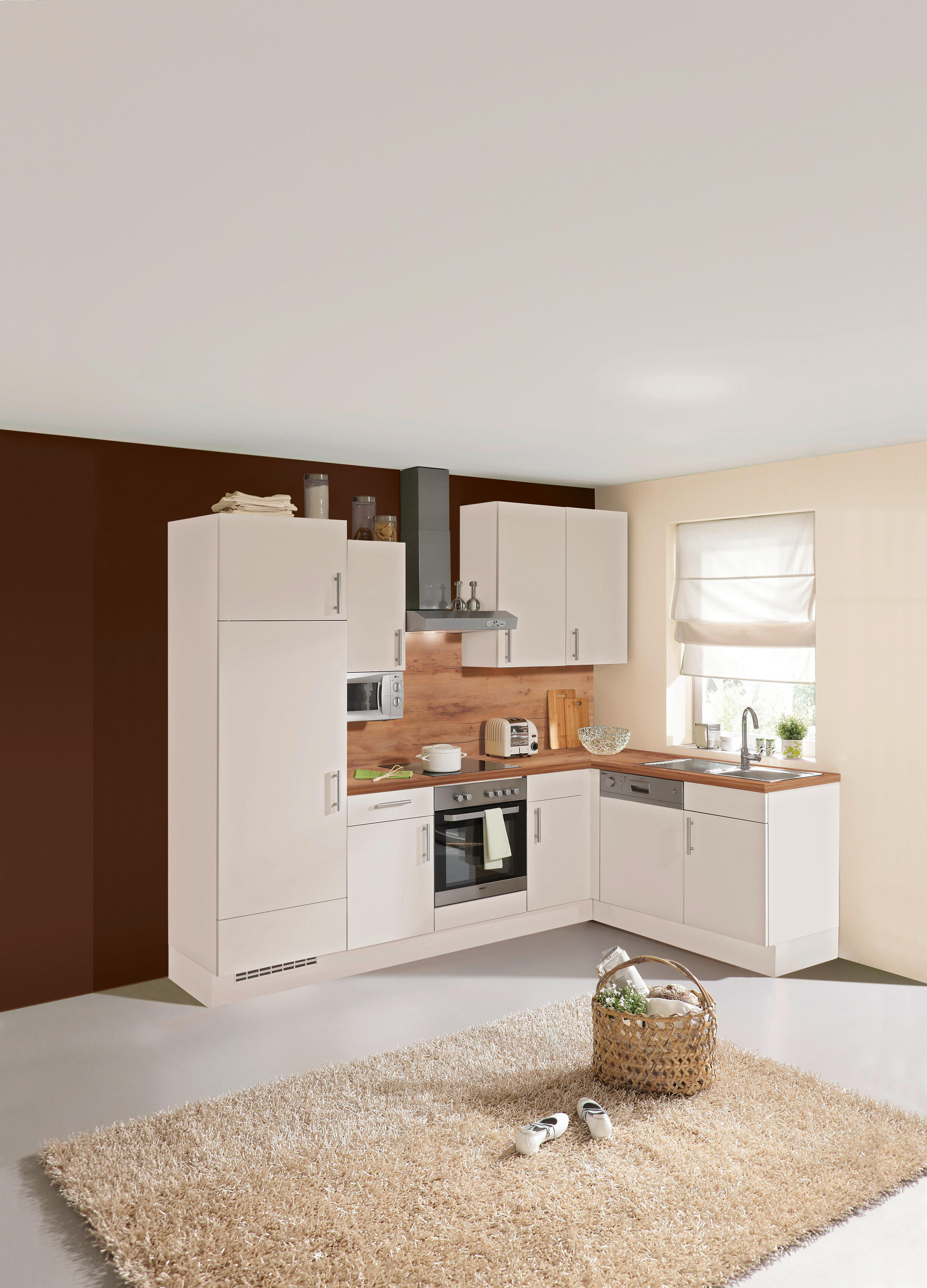 Eckküche Santiago Mit Geräten 275x175 Cm Weiß/eiche Dekor