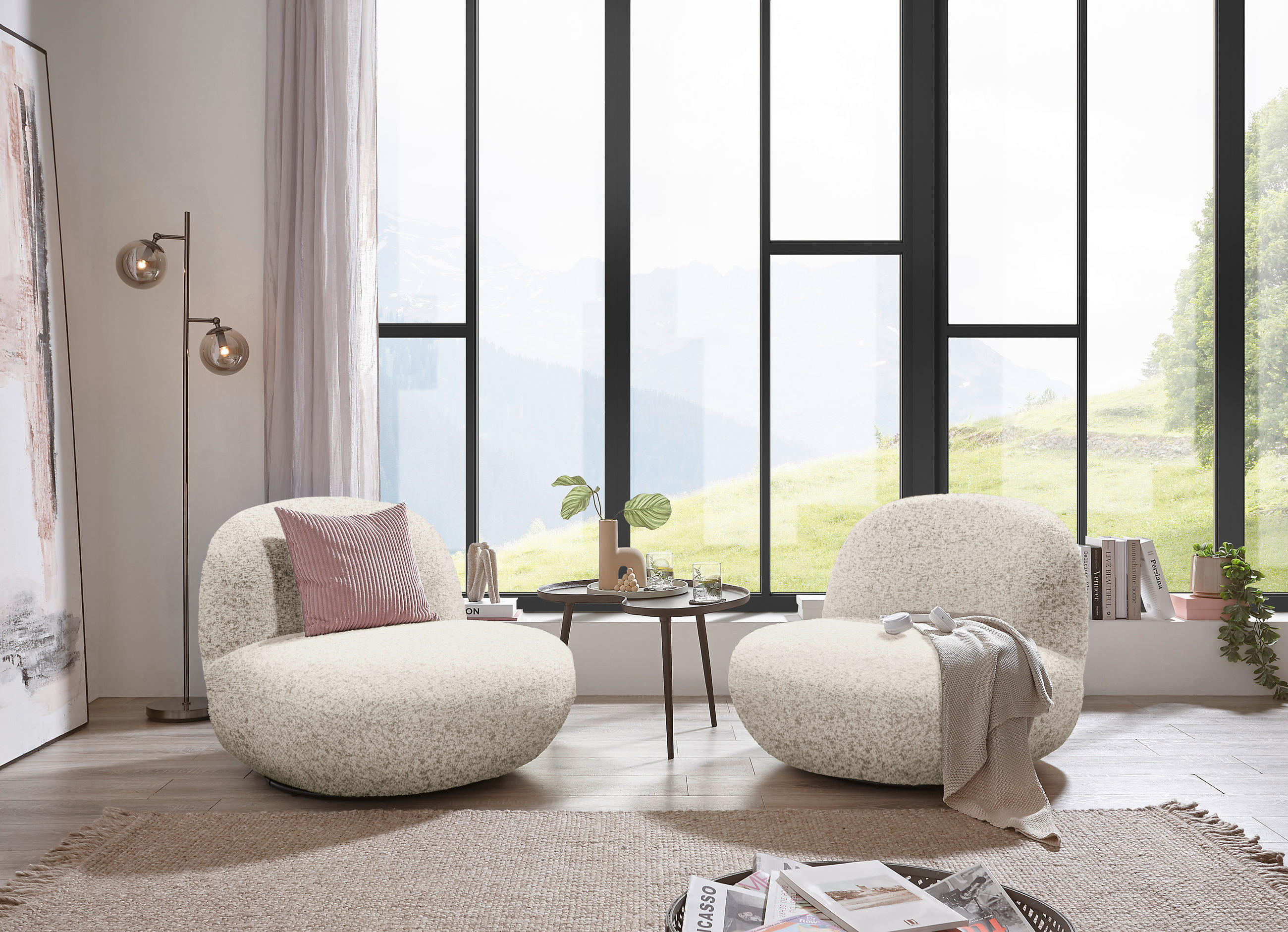 SESSEL in Webstoff Beige  - Beige/Schwarz, Modern, Textil/Metall (85/70/99cm) - MID.YOU