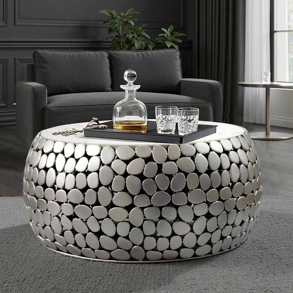 COUCHTISCH rund Silberfarben  - Silberfarben, Design, Metall (66/32/66cm) - Livetastic