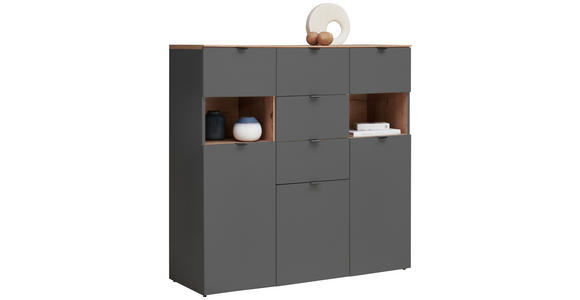HIGHBOARD Graphitfarben, Eiche Artisan 125/125/44 cm - Schwarz/Graphitfarben, MODERN, Glas/Holzwerkstoff (125/125/44cm) - Hom`in