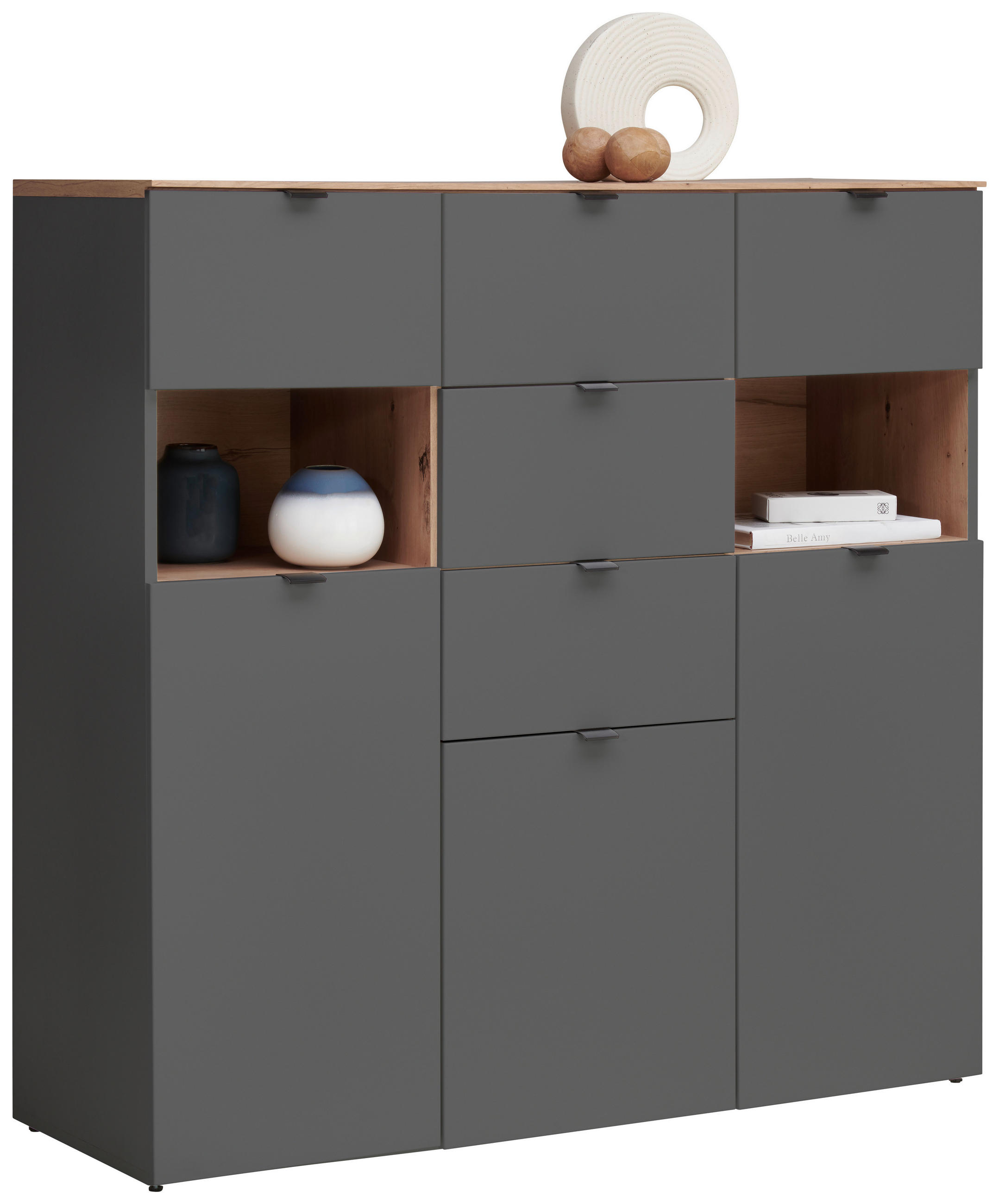 E-shop Hom`in VYSOKÁ KOMODA, grafitová, dub artisan, 125/125/44 cm