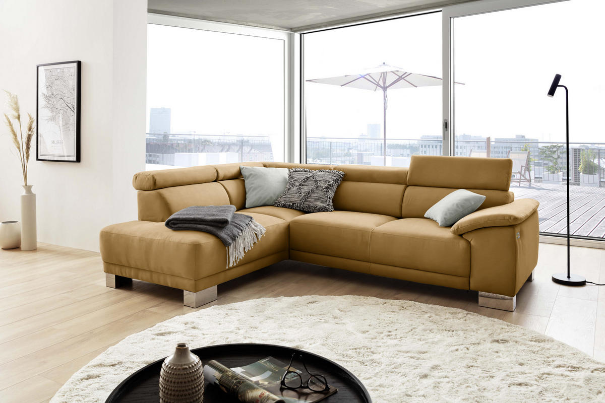 ECKSOFA in Mikrofaser Gelb, Orange  - Chromfarben/Gelb, Design, Holz/Textil (205/270cm) - Pure Home Lifestyle