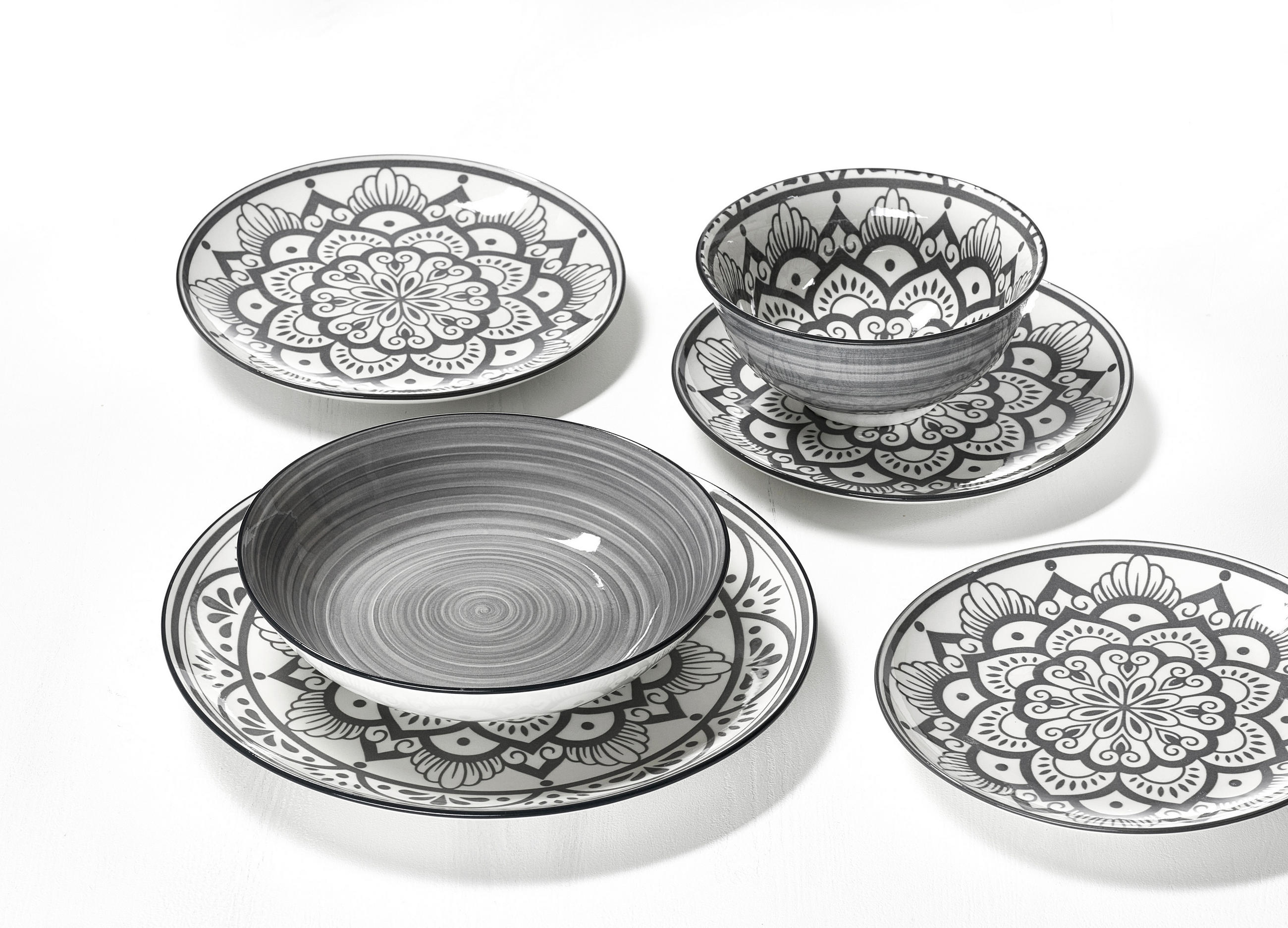 TAFELSERVICE Grau, Weiß 16-teilig Doha grau  - Weiß/Grau, KONVENTIONELL, Keramik (29/27,5/28cm) - Ritzenhoff Breker