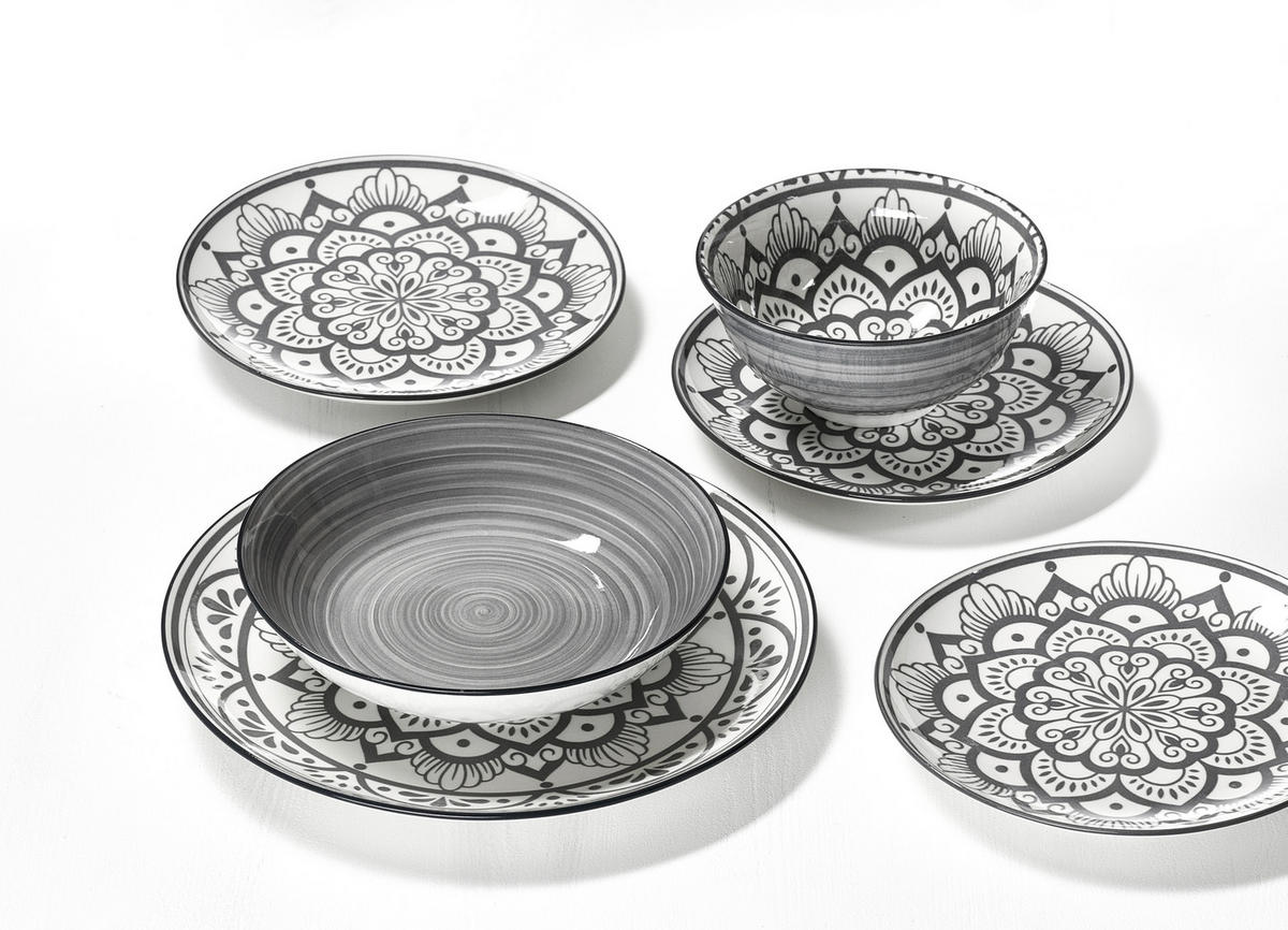 TAFELSERVICE Grau, Weiß 16-teilig Doha grau  - Weiß/Grau, KONVENTIONELL, Keramik (29/27,5/28cm) - Ritzenhoff Breker