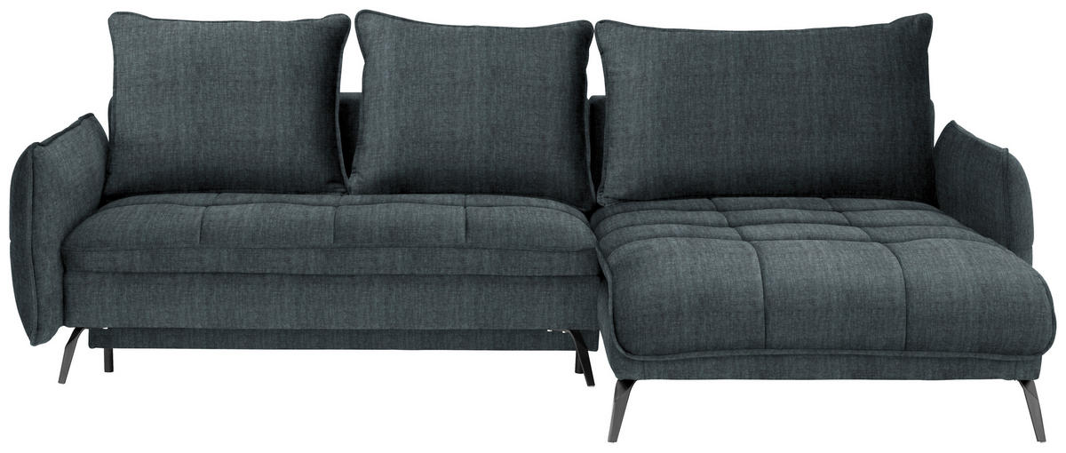 ECKSOFA in Flachgewebe Blau, Grün  - Blau/Schwarz, Design, Textil/Metall (273/180cm) - Hom`in