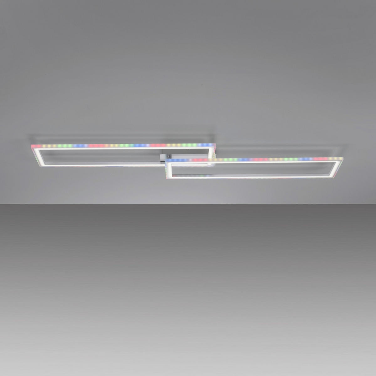 LED-DECKENLEUCHTE 121/72/6,4 cm   - Edelstahlfarben/Weiß, Design, Kunststoff/Metall (121/72/6,4cm) - Globo