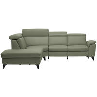 ECKSOFA in Echtleder Grün  239/285 cm  - Schwarz/Grün, Design, Leder/Metall (239/285cm) - Cantus