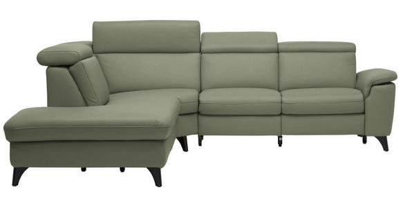 ECKSOFA in Echtleder Grün  239/285 cm  - Schwarz/Grün, Design, Leder/Metall (239/285cm) - Cantus