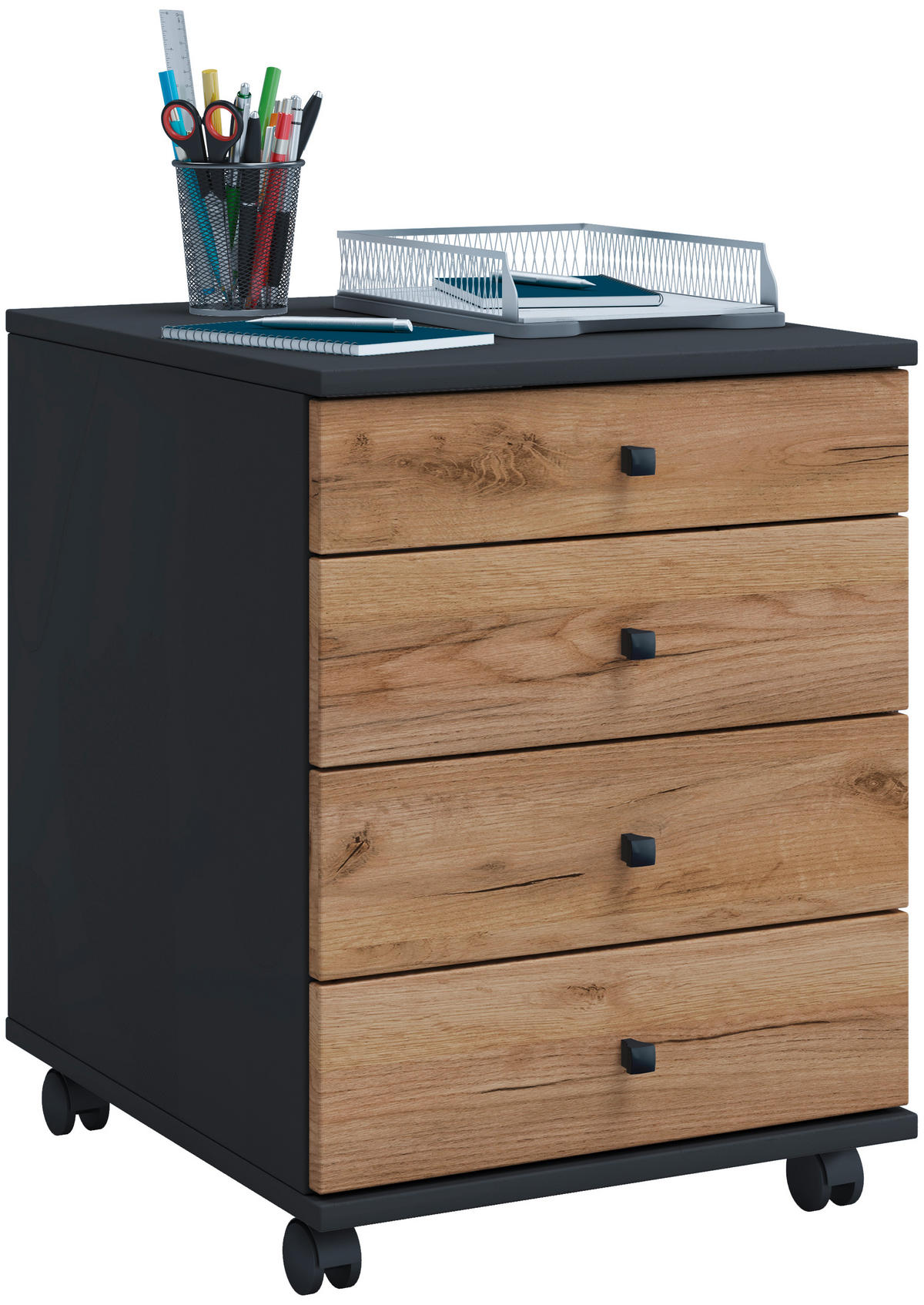 ROLLCONTAINER Anthrazit, Honigeiche  - Honigeiche/Anthrazit, Design, Holzwerkstoff/Kunststoff (42/57/50cm) - MID.YOU
