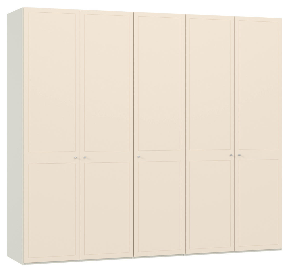 KLEIDERSCHRANK 253/220/59 cm,  in Creme, Weiß, Kaschmir, 5-türig  - Kaschmir/Silberfarben, Design, Holzwerkstoff/Metall (253/220/59cm) - Jutzler