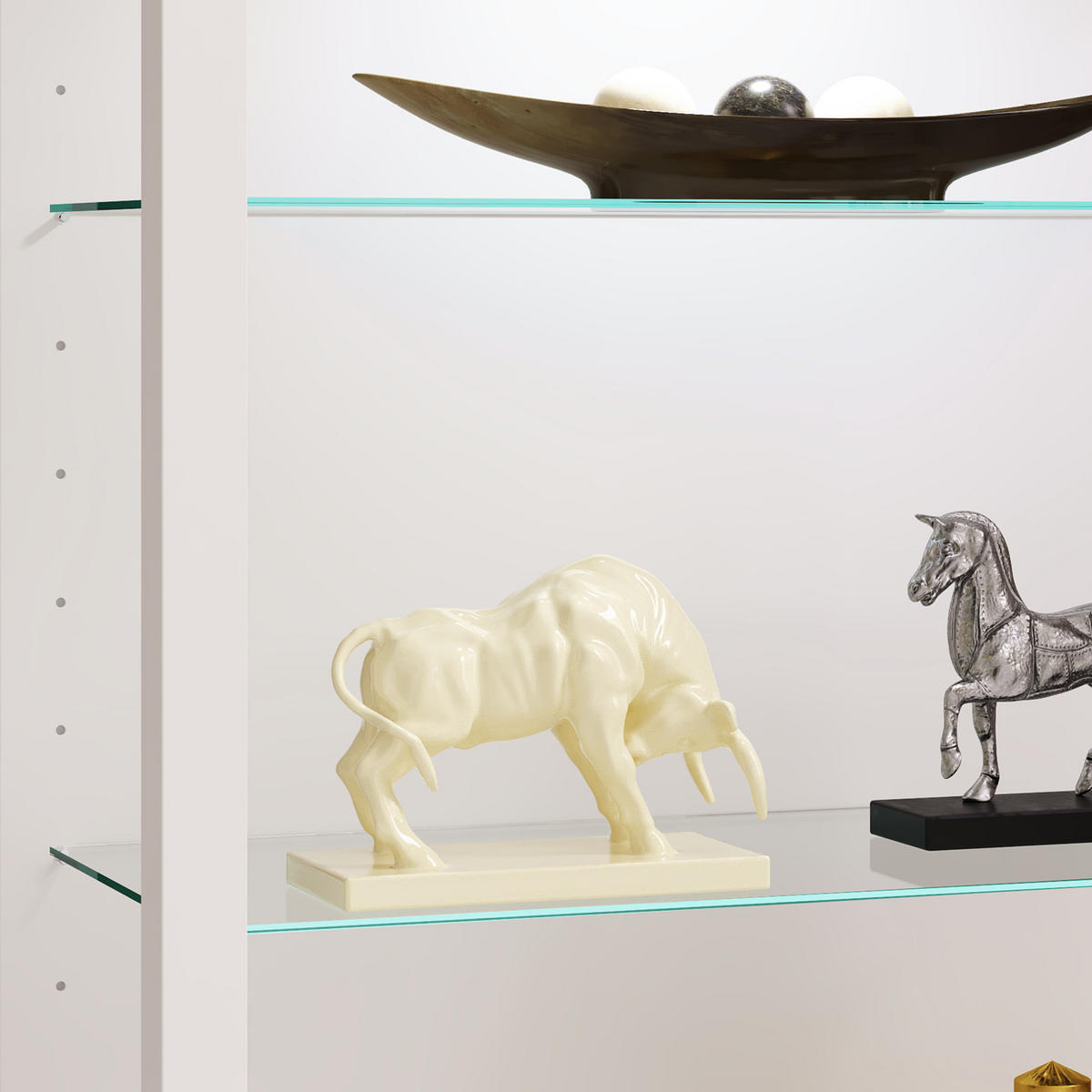 VITRINE in Weiss  - Weiss/Schwarz, Modern, Glas/Holzwerkstoff (70/90/35cm) - MID.YOU